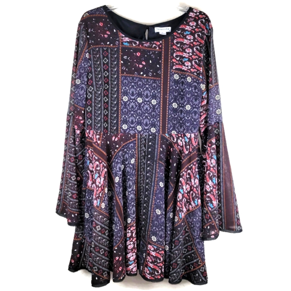 Loveriche Boho Bell Sleeve Floral Tunic Dress L